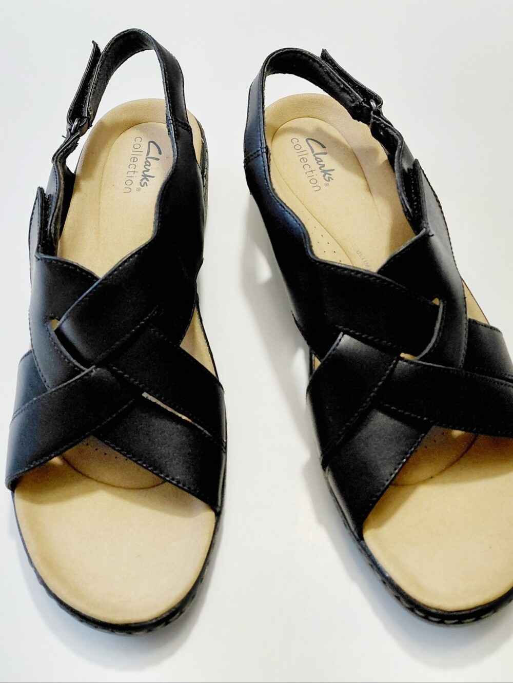 CLARKS Women’s Black Merliah Echo Black Leather  Slingback Sandals Size 10W